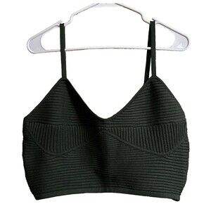 Aerie Cropped Top Womens XL Green Sweater Soft Stretch Ribbed Bralette Top